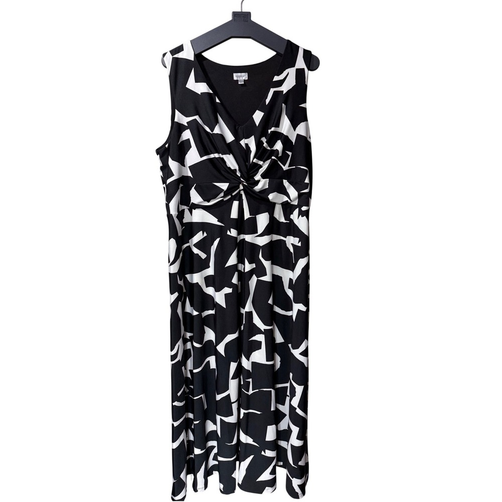 Avenue Womens 18/20 Black White Geometric Twist Front Sleeveless Maxi Dress - Picture 2 of 8